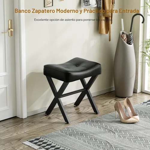 Miniatura 7 de Memobarco Taburete de tocador de cuero de 18 pulgadas, banco de tocador con patas en X de metal, taburete otomano con asiento acolchado grueso