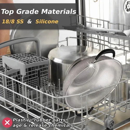 Miniatura 6 de Colador de 5 cuartos de galón, colador de acero inoxidable 18/8, mango de silicona, colador microperforado de fácil agarre, resistente
