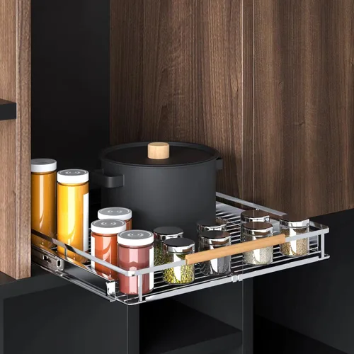 Miniatura 6 de Organizador de gabinete extraíble, estantes enrollables de metal de acero resistente para armarios de cocina, estantes extraíbles ajustables