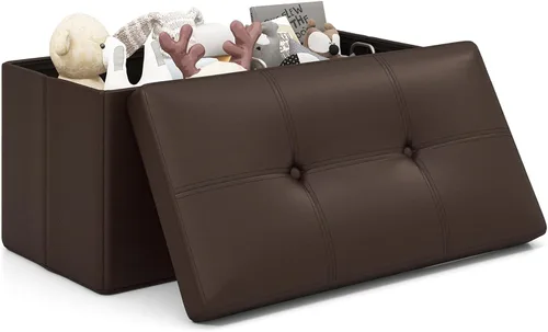 Giantex Banco otomano de almacenamiento, reposapiés otomano plegable de cuero de 30 pulgadas, mesa auxiliar, taburete para pies, asiento acolchado,