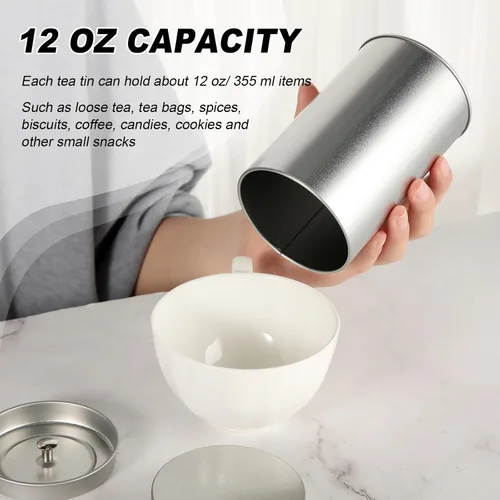 Miniatura 6 de Zopeal 6 Pack Tea Tin Canister with Airtight Double Lids 12 oz Can Box Canister for Loose Leaf Tea Storage Bag Container Portable Small Kitchen for