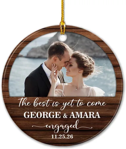 Miniatura 12 de Adorno de cerámica Our First Christmas Together, adorno de Navidad 2025 personalizado con nombre y fecha, renos para colgar en cerámica, regalo
