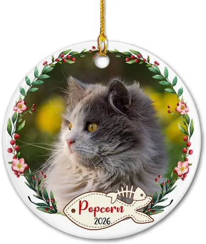 Miniatura 21 de Adorno de cerámica de Navidad personalizado para perro y gato, adorable adorno de Navidad amigable y leal, marco de fotos, adornos de Navidad 2026