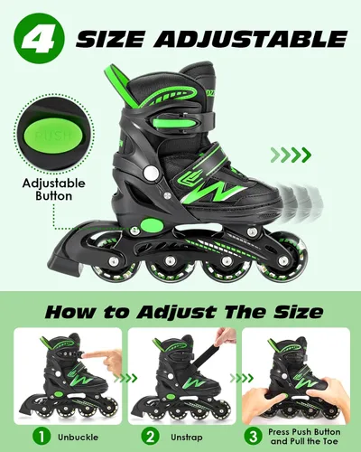 Miniatura 4 de Hozzen Patines en línea para niños y niñas, patines en línea ajustables con luces iluminadoras, patines de exterior para niñas, niños, jóvenes de 5