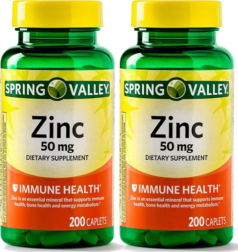 Spring Valley - Zinc 50 mg, 200 unidades de suplemento de zinc Spring Valley es adecuado para la ingesta diaria.