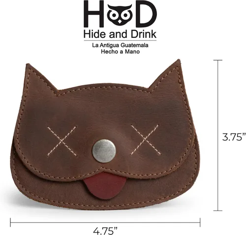 Miniatura 41 de Hide & Drink, Cartera en forma de gato, bolsa para monedas, soporte para dinero, accesorio de viaje, cuero de grano completo, hecho a mano, Negro