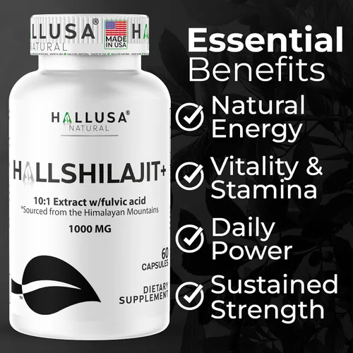 Miniatura 2 de Hallusa HallShilajit - Shilajit del Himalaya 1000 mg, Shilajit para hombres y mujeres, extracto de ácido fúlvico, apoyo energético, 60 cápsulas