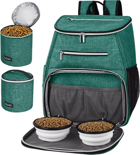 Miniatura 18 de BAGLHER Mochila de viaje para perros, mochila de suministros para mascotas aprobada por aerolíneas, mochila de viaje para perros con 2 cuencos Rojo