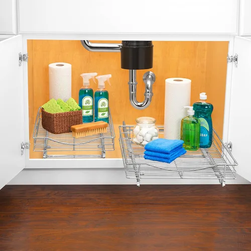 Miniatura 6 de LYNK PROFESSIONAL® Organizador de gabinete extraíble, cajones deslizantes de 11 x 21 pulgadas para gabinetes de cocina - Estantes deslizantes Cromo