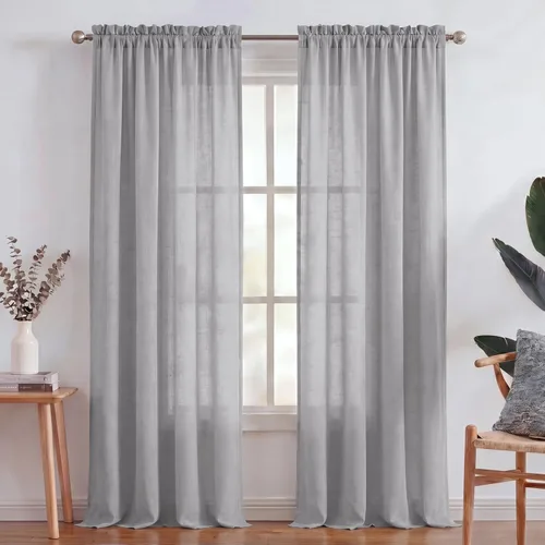 Miniatura 39 de Turquoize cortinas traslúcidas de lino natural, cortinas semitransparentes, cortinas de arpillera con bolsillo para cortinero, paneles para ventana