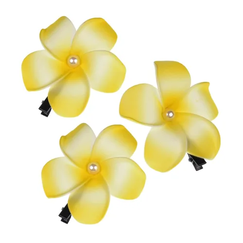 Miniatura 15 de 4 pinzas hawaianas para el cabello de Plumeria Galsang con flores para fiesta en la playa (4 unidades, blanco)