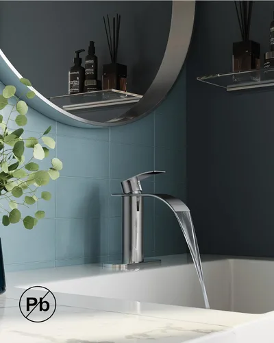 Miniatura 2 de FORIOUS Grifo de Baño Cascada de Un Orificio, Grifo de Baño Cromado de Una Sola Manija para Fregadero de 1 o 3 Orificios con Desagüe Emergente