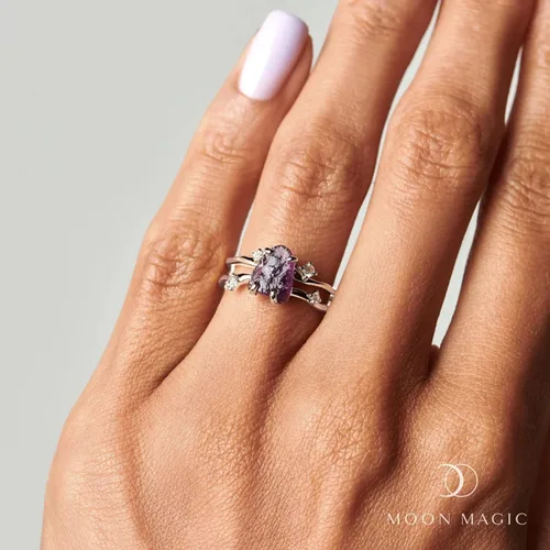 Miniatura 2 de Moon Magic - Authentic Moonstone Ring - FlowReal 925 Sterling Silver - 18k Rose Gold Raw Rainbow Moonstone Rings for WomenGenuine Moonstone Jewelry