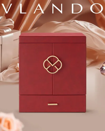 Miniatura 2 de Vlando Joyero y organizador, organizador de joyas de piel sintética para mujeres y niñas, 6 capas de espejo, caja de almacenamiento con 5 aretes