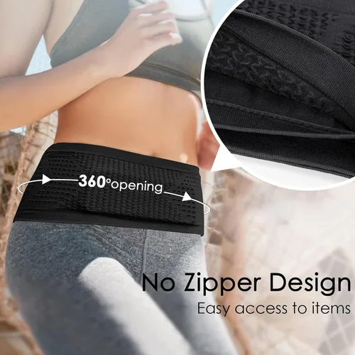 Miniatura 4 de Adorila Cinturón delgado para correr, cintura oculta sin rebote con apertura de 360° para frascos suaves, teléfonos celulares, llaves o geles, Negro