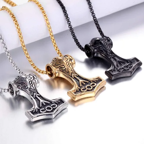 Miniatura 3 de Collar con colgante de martillo Thors Mjolnir de acero inoxidable para hombre