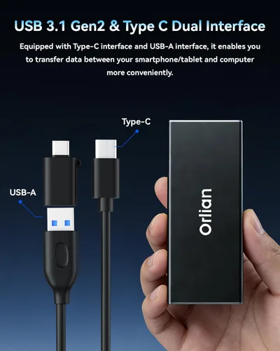 Miniatura 2 de Orlian Unidad de estado sólido SSD portátil externa de 250 GB USB 3.1 Gen 2 de hasta 500 MB/s de alta velocidad para teléfono, Windows, Android, PC