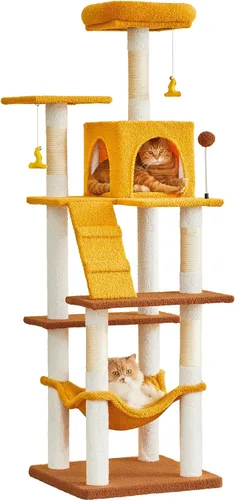 Miniatura 16 de MWPO - Árbol para gatos, multiestructura para gatos grandes con postes rascadores de sisal, plataforma acolchada, hamaca y condominio, torre Marrón