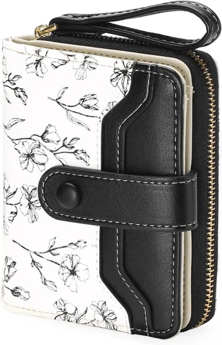 Miniatura 7 de GAEKEAO Cartera para mujer delgada y fina con bloqueo RFID, de cuero con flores, tarjetero plegable, cartera larga para damas con bolsillo