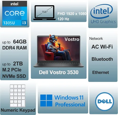 Miniatura 3 de Dell Computadora portátil 15 para negocios y estudiantes, procesador Intel (Beat i5-1145G7), 16 GB DDR4 RAM, 512 GB PCIe SSD, Vostro 3530 15.6
