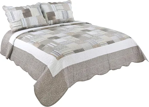 Marina Decoration Juego de colcha de verano de 2 piezas ultra suave con 1 funda acolchada, diseño moderno a cuadros color gris pardo, tamaño