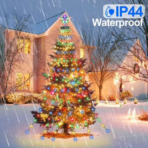 Miniatura 6 de 410 luces LED para árbol de Navidad con estrella superior, tira de luces de Navidad con anillo para árbol, 6.6 pies x 16 líneas, luces parpadeantes