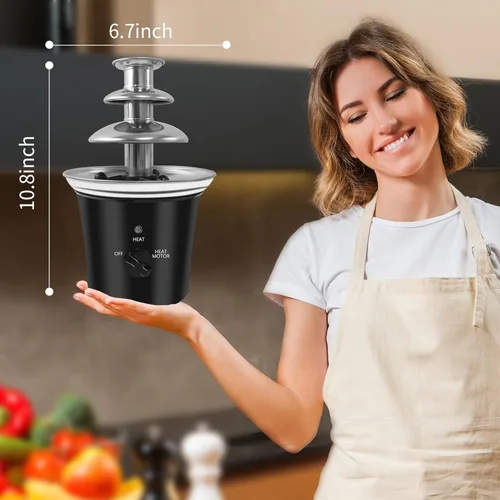 Miniatura 6 de Máquina Mini Fuente de Chocolate Eléctrica Pequeña Fuente de Fondue de Chocolate para Fiesta para Caramelos Mantequilla Queso (Negro)
