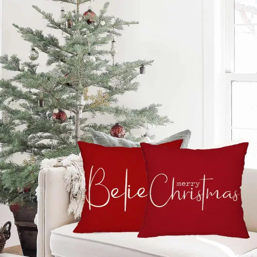 Miniatura 2 de RABUSOFA Juego de 2 fundas de almohada navideñas de 18 x 18 pulgadas, fundas de almohada decorativas de Navidad, fundas de cojín rojas de Navidad