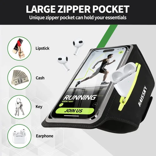 Miniatura 2 de Brazalete para Correr con Bolsa para Auriculares para iPhone 16/15/14 Max/Pro/Plus y Galaxy S20/S10, Compatible con Pantalla Táctil, Soporte