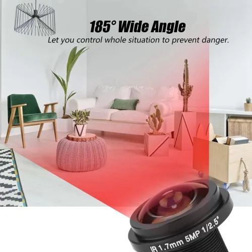 Miniatura 2 de Lente de cámara de seguridad Fisheye HD 5MP 185° gran angular 0.067 in longitud F2.0 apertura para vigilancia interior y exterior