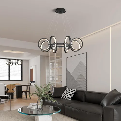 Miniatura 3 de Moderno candelabro LED regulable redondo, lámparas colgantes de 8 anillos, lámparas colgantes ajustables para cocina, isla, sala de estar, comedor