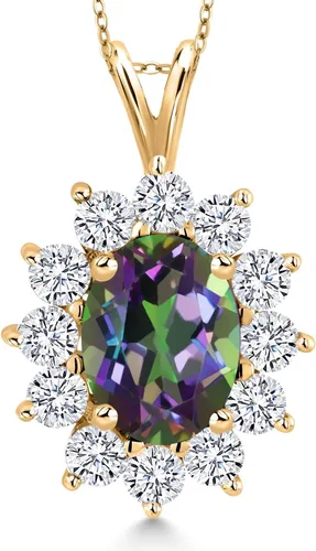 Miniatura 14 de Gem Stone King Collar con piedra natal ovalada de plata chapada en oro amarillo de 18 quilates, ovalado de 0.315 x 0.236 in, collares con colgante