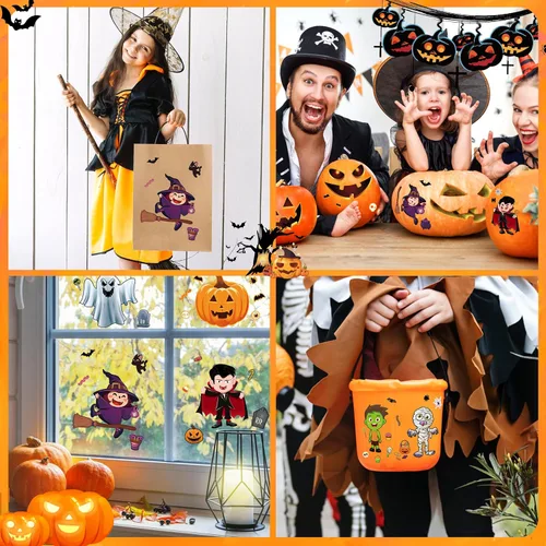 Miniatura 5 de LINAYE 60 hojas de calcomanías de Halloween para niños pequeños, haz tus propias calcomanías, relleno de bolsas de golosinas de Halloween