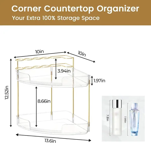 Miniatura 2 de FELIZHOUSE Organizador de maquillaje de 2 niveles para tocador y encimera de baño, estante de almacenamiento de acrílico con bandeja de perfume
