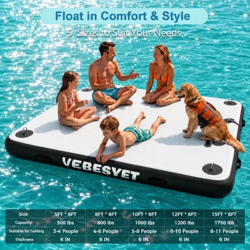 Miniatura 2 de Muelle inflable con rampa de agua, muelle flotante inflable antideslizante de 6 pulgadas de grosor para perros y adultos, plataforma flotante