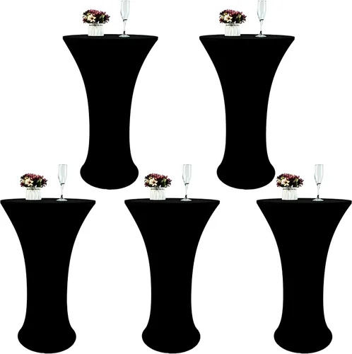 Miniatura 10 de Mantel de Mesa de Cóctel de Spandex Negro de 24x43 Pulgadas Ajustado Mesa de Bar Redonda Elástico Cubiertas de Mesa de Cóctel Highboy para Banquete