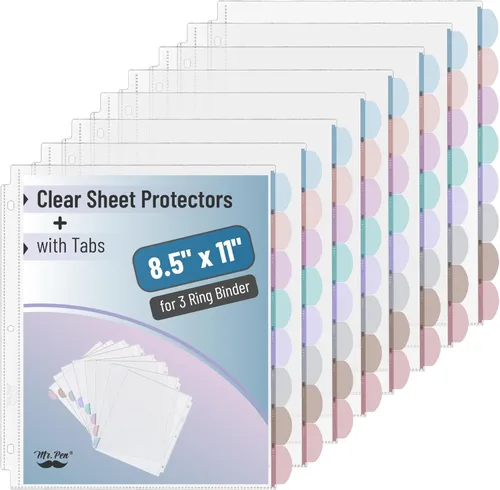 Miniatura 20 de Mr. Pen - Protectores de hojas transparentes con pestañas, 8 pestañas, 2 juegos, divisores de plástico transparente para carpeta de 3 anillas
