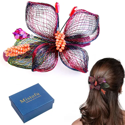 Miniatura 10 de Mistofu Pasadores para el cabello, pinzas de alambre de cobre con flores de cristal, pasadores de diseño de alto nivel tejidos a mano de 3.93
