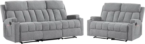 Miniatura 12 de CANMOV Juego de sofá modular reclinable manual, juegos de muebles de tela en forma de L, sofá esquinero modular reclinable y silla reclinable