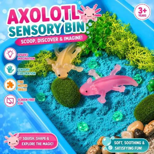 Miniatura 2 de AGENTLAN Axolotl - Cubo sensorial de ajolotl, juguetes sensoriales con arena de juego para niños y niñas, kit de arena de regalo para niños de 3, 4