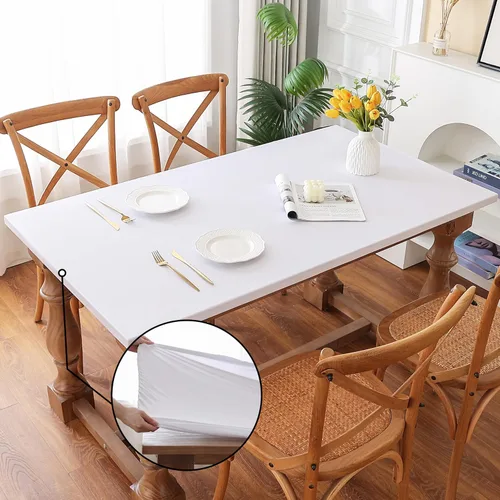 Miniatura 13 de Mantel redondo de elastano, suave y agradable a la piel, sin pelusas, funda de mesa de tela transpirable con banda elástica para comedor, reunión