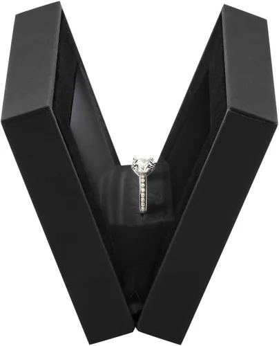 Allure - Caja de anillo delgada con luz LED, elegante caja cuadrada de anillo de diamante plano, pequeña, con interior de terciopelo negro, caja de
