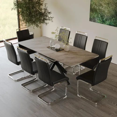 Miniatura 44 de Mesa de comedor de mármol para 4-8, mesa de comedor extensible de 62.4 a 78.15 pulgadas, mesa de cocina moderna, mesa rectangular que ahorra espacio