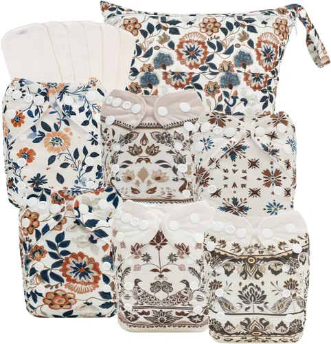 Miniatura 12 de babygoal Pañales de tela grandes, paquete de 13 para niños de 3 a 5 años, fundas de pañales de tela, paquete de 6 con 6 insertos y bolsa