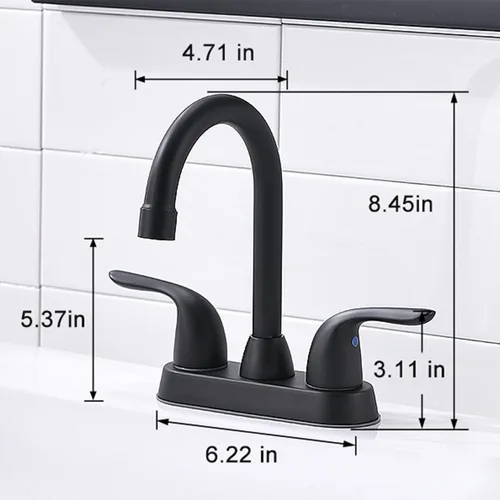 Miniatura 8 de Grifo de baño negro mate de dos asas, boquilla giratoria con montaje de drenaje emergente, arco alto, con mangueras de suministro de agua, fácil