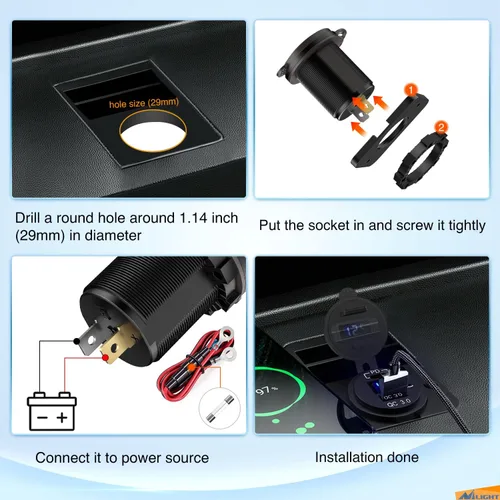 Miniatura 6 de Nilight Enchufe USB PD tipo C y QC 3.0 USB de carga rápida 12V 24V Enchufe de coche Voltímetro Interruptor de encendido/apagado Kit de alambre
