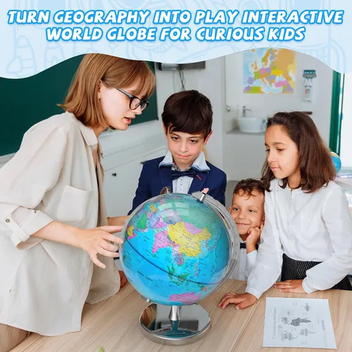 Miniatura 11 de Globo del mundo iluminado de 12 pulgadas para niños y adultos, lámpara de globo con mapa del mundo para niños, base estable de metal pesado, regalo