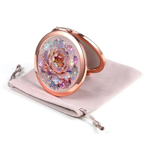 Miniatura 13 de Espejo Compacto Oro Rosa Espejo de Maquillaje Mini Espejo de Bolsillo Plegable Espejo de Mano Portátil de Doble Cara 2x 1x Aumento para Mujeres