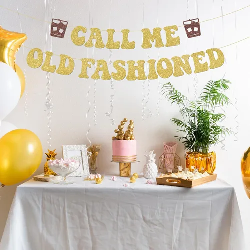 Miniatura 4 de Cartel clásico de Call Me Old Fashioned con purpurina dorada para fiesta de cóctel para cumpleaños, jubilación, hombres, decoraciones retro
