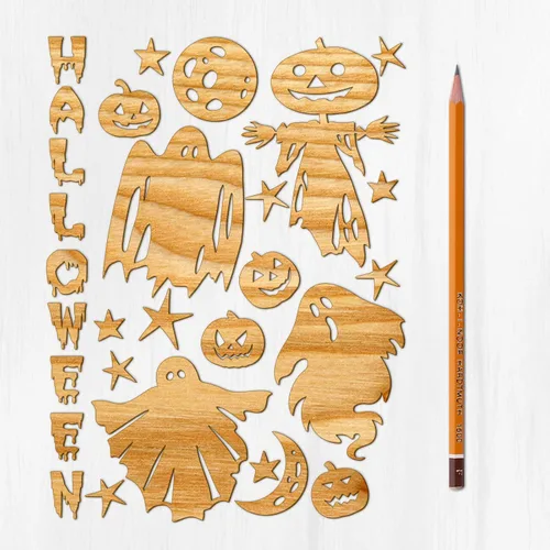 Miniatura 17 de Ajoure Fine Lasercut Embelishments # Lindas calabazas y árboles espeluznantes Halloween Vintage chapa madera contrachapada silueta para manualidades